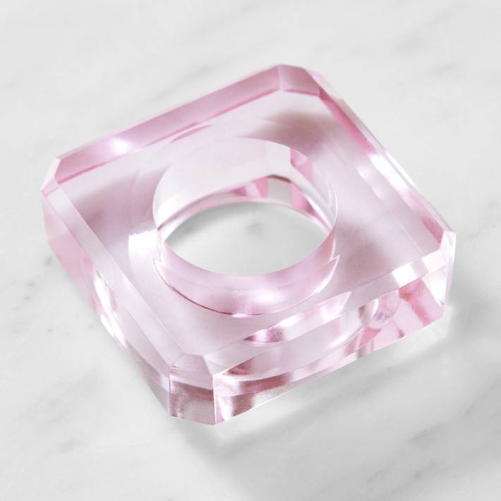 Square Lucite Napkin Holder Solid Pink Perspex Napkin Buckle Handcrafted Acrylic Beveled Napkin Ring Paper Towel Ring